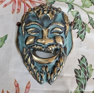 Vintage Brass Pan Satyr Face Hanging Decor